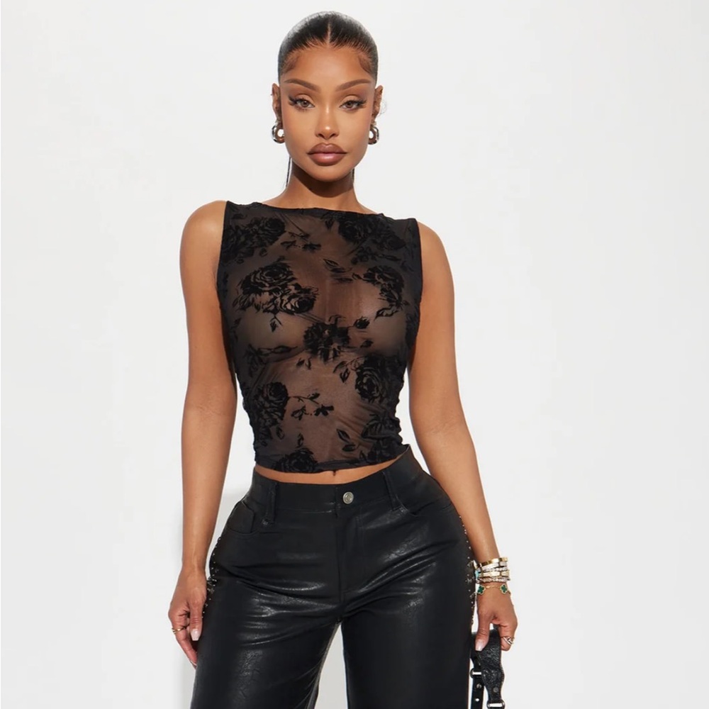 Lizette Boat Neck Mesh Top - Black